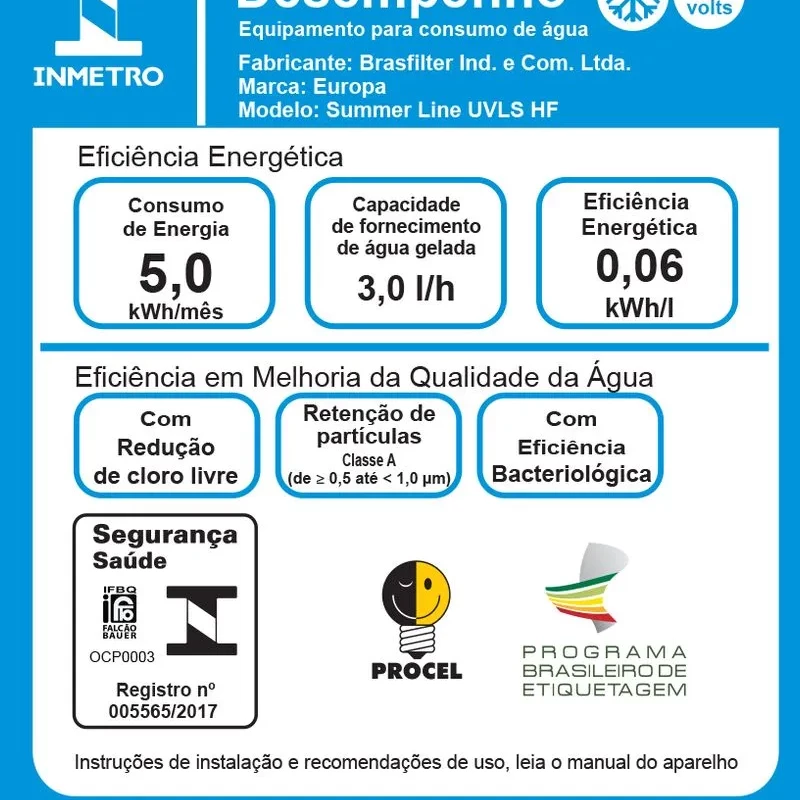 Purificador de Água Europa Summer Line UVLS HF